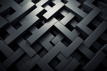Black and white abstract background, Labyrinth of interlocking black blocks background. Abstract geometric pattern with deep shadows - obrazy, fototapety, plakaty
