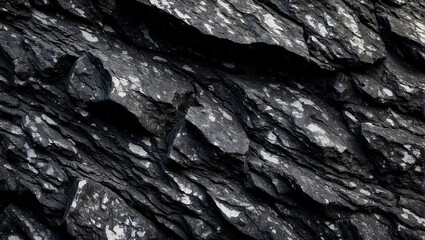 Black white rock background. Dark gray stone texture. Mountain surface close-up. Ai Generative - obrazy, fototapety, plakaty