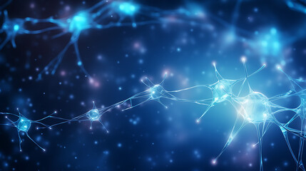 Neural Symphony, Blue Nerve Cell Banner with Brain Synapses