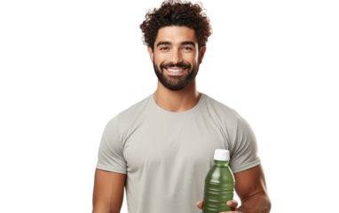 Gym Man Holding Water Bottle, Nourishing the Body with Refreshing Vitality on a White or Clear Surface PNG Transparent Background