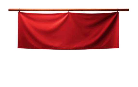 Hanging Fabric Banner in Red, Elevating Spaces with Bold Sophistication on a White or Clear Surface PNG Transparent Background
