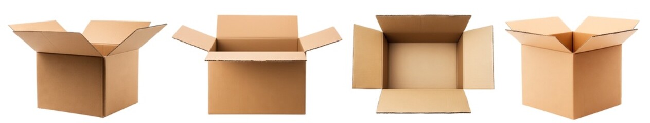 Set of open empty cardboard boxes cut out