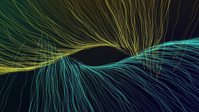 Yellow and Cyan Colors Particle. Show both wave and particle properties