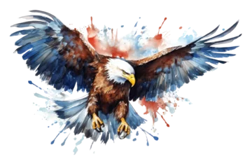 Foto op Aluminium Watercolor splash Bald Eagle isolated on transparent background. © Songyote
