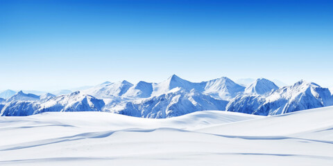 Obraz premium Winter mountain peaks are covered with snow. Ski landscape. Freeriding. Winter sports concept. Generative AI