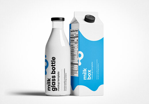 Milk Glass and Box Bottle Mockup