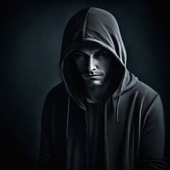Fototapeta na wymiar portrait of a mysterious man with a hoodie