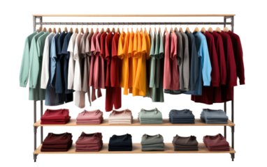 Retail Clothing Rack with Built in Shoe Storage, Elevating Boutique Display Solutions on a White or Clear Surface PNG Transparent Background