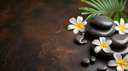Garbage on stone background with recycling symbols, Beautiful orchids, and stones for spa treatments and relaxation