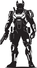 Fototapeta premium CyberGuardian Futuristic Weapon Emblem NanoStrike Vector Soldier Logo