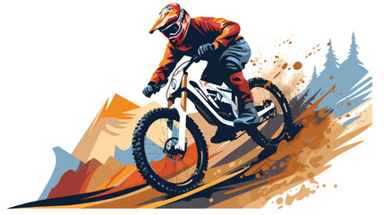 Extreme sport mountain biking illustration vector - obrazy, fototapety, plakaty
