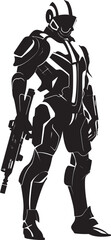 Fototapeta na wymiar CyberGuardian Futuristic Weapon Emblem NanoStrike Vector Soldier Logo