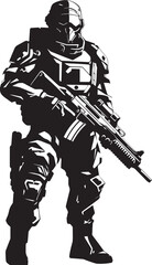 Fototapeta na wymiar TechTrooper Futuristic Weapon Emblem CyberGuard Vector Soldier Logo