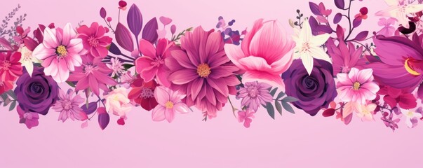 Frame with colorful flowers on fuchsia background