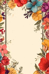 Frame with colorful flowers on gold background