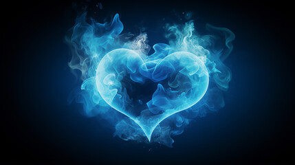 Blue heart-shaped smoke on a plain background. Copy space. Design element for Valentine's Day.