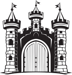 Obraz premium FortressEntry Castle Gate Emblem GuardianPortal Vector Castle Logo