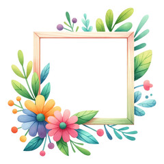 Watercolor floral border. Flower frame. Decorative Flower border clipart.