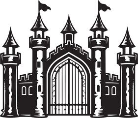 Obraz premium GuardianPortal Vector Castle Logo MedievalThreshold Gate Vector Icon