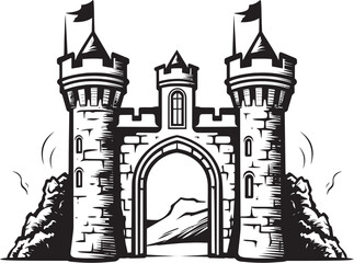 Obraz premium KingdomEntrance Castle Gate Symbol FortressEntry Castle Gate Emblem