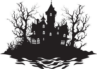 Fototapeta premium GhoulHaven Vector House Logo EerieEstate House Icon Design