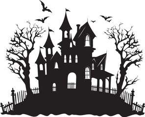 Fototapeta na wymiar Eerie Manor Vector House Logo Spectral Dwelling House Icon Design