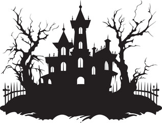 Fototapeta na wymiar Ghostly Abode Haunted House Emblem Eerie Manor Vector House Logo