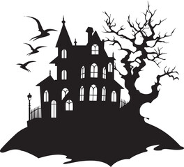 Eerie Manor Vector House Logo Spectral Dwelling House Icon Design