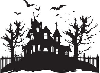Ghostly Abode Haunted House Emblem Eerie Manor Vector House Logo