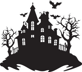 Eerie Manor Vector House Logo Spectral Dwelling House Icon Design