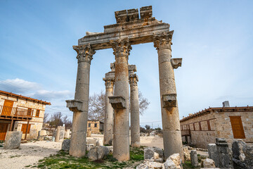 Scenic views from Uzuncaburç, is an archaeological site in Mersin Province, Turkey, containing the...