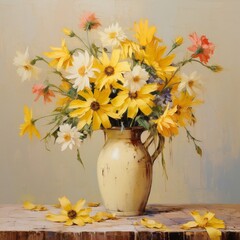 Beautiful flowers yellow vase tulips image Ai generated art