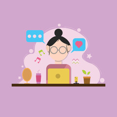 Vector Illustration of Flat Character Woman doing Chatting