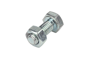 bolt with nut, metal bolt with nut isolated from background