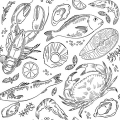 line art pattern of seafood