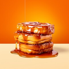 French toast with syrup on a brightly colored background Ai generated art