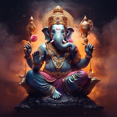 Ganesha reading clear atmosphere galaxy in great detail Ai generated art
