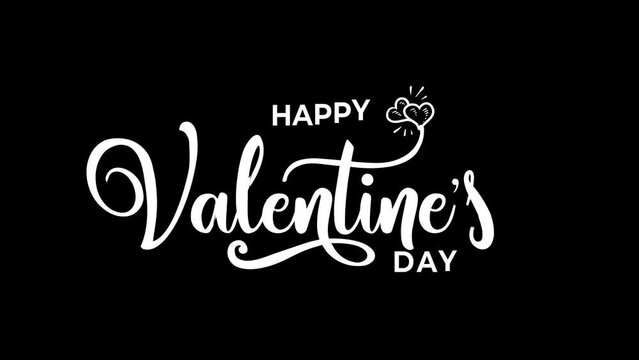 text animation happy valentine's day on a black screen with handwritten style and hearts shape. animation text for opening video