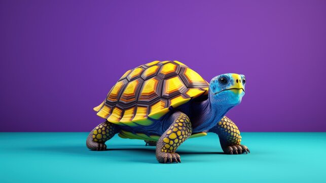 3d render of a tortoise or turtle animal on vibrant color background. AI generated image