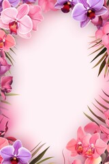 Frame with colorful flowers on orchid background