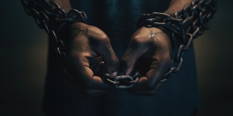 A Person Bares Chains on International Day for the Abolition of Slavery, Advocating for Social Change