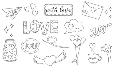 Valentine's Day Doodle Set, Elements, Decoration, Valentine's Day, 14 February, Concept Illustration, Web Graphic, Love, Linar Element, Party, Sketch, Line Art, Vector Illustration, Hand Drawing