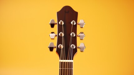 head of acoustic guitar, yellow background guitar headstock