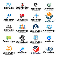 Set of Job logo finder design template. Creative concept of digital find job vector illustration.