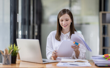 Business Documents, Auditor business hispanic woman checking searching document legal prepare...