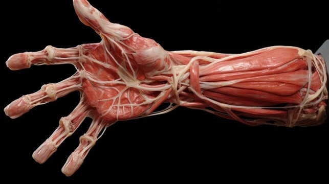 Human Anatomy ecorche. Human physiology. Hand muscles
