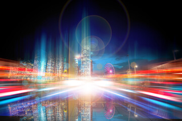 Abstract city in vertical motion blur background