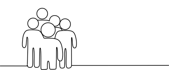 Inclusion and diversity concept. One line group people. Line icon of inclusion. Line style silhouettes of people. Editable stroke. Vector illustration. 