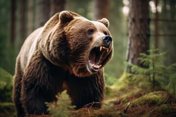 A big, ferocious bear roared in the forest.