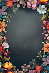 Frame with colorful flowers on pewter background